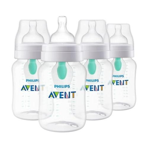 Philips AVENT Anti-Colic Baby Bottles with AirFree Vent, 9oz, 4pk, Clear, SCY 9oz 4 Pack Clear