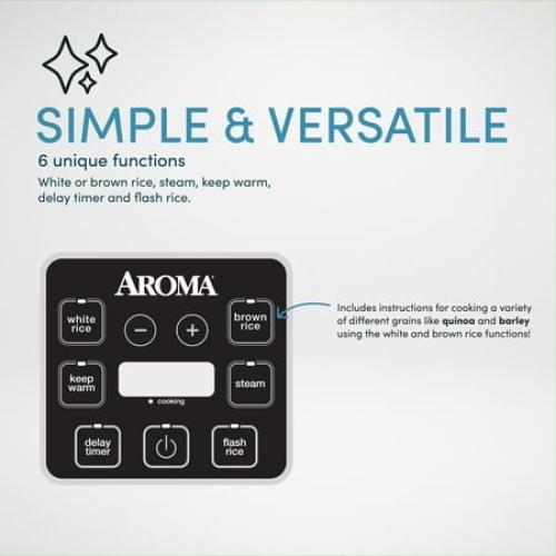 Aroma 8-Cup (Cooked) Rice & Grain Cooker, Steamer, New Bonded Granited Coating