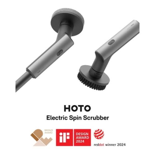 HOTO Household Cleaning Spin Scrubber with 6 Brush Heads, Long Handle and Waterproof