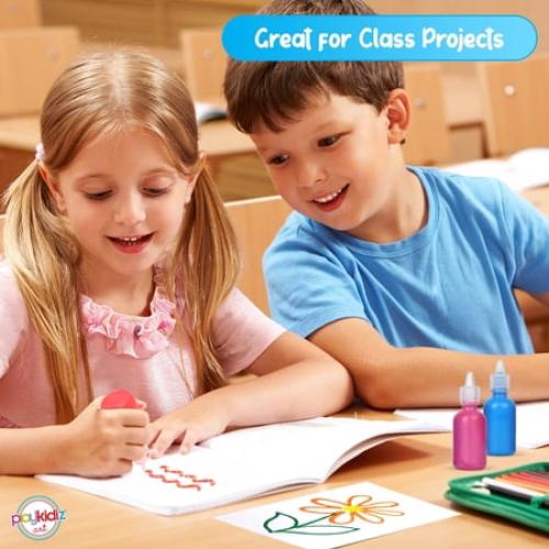 Playkidiz 3-D Art Metallic Puff Paint For Kids, 6 Pack Color Pack Squeeze Paint, Non Toxic Puff Paint Set, Washable Fabric Paint, Classic Colors, Ages 3 .