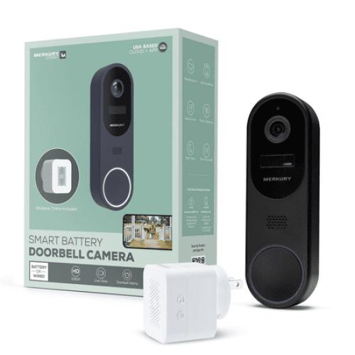 Merkury Smart Doorbell Camera - Wire-Free Battery Cam with Chime & Intelligent Alerts (1-Pack)