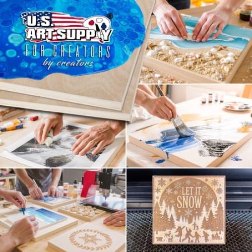 U.S. Art Supply 4 x 12 Unfinished Cradled Wood Panels for Painting, Gallery 1-1/2 Deep (4 Pack) - Artist Depth Wooden Wall Canvases - Mixed-Media Craft, Acrylic, Oil, Encaustic, Paint Pouring