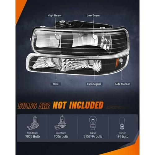 Nilight 1999 2000 2001 2002 Silverado Headlights, 2000-2006 Suburban Headlight Assembly,2001-2006 Tahoe Headlights Chrome