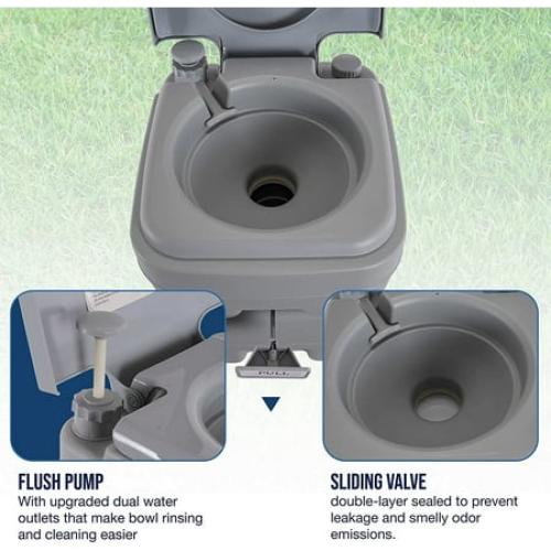 U.S. Camping Supply Portable Toilet with Carry Bag, 5.3 Gallon Waste Tank - Compact Indoor Outdoor Dual Outlet Commode - Travel, Camping, RV, Boating, Fishing - Traveling Bathroom, Water Flush Pump