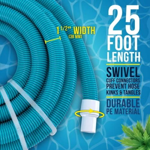 U.S. Pool Supply 1-1/2 x 25 Foot Professional Above Ground Swimming Pool Vacuum Hose with Swivel Cuff - Removable Cuff, Cut to Fit - Compatible with Filter Pumps, Filtration Systems, Chlorinators
