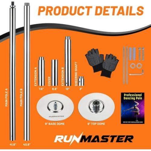 Premium Pole Spinning Static Dance Pole Kit | Portable & Removable 45mm Exercise Pole for Club, Party, Home Easy Assembly Safe & Sturdy Steel Construction | Silicone Rubber Protection