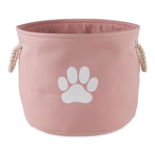 Contemporary Home Living 15 Pink and White Decorative Round Medium Lattice Paw Pet Storage Bin