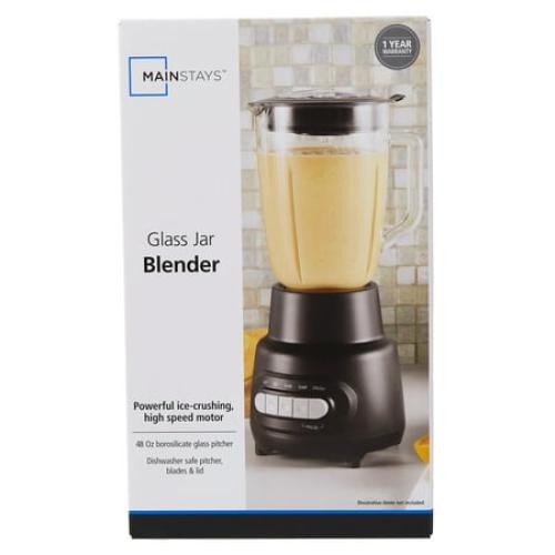 (white) Mainstays 5-Speed Glass Blender with 48 Oz Jar and Ice-Crushing Motor