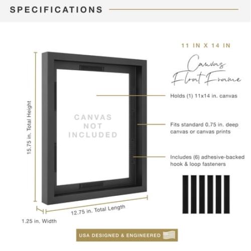 MCS Canvas Float Frames 16x20 Frame, Black Frame for Finished Canvases, Vertical & Horizontal Wall Hanging Large Frame with Adhesive for Canvas Paintings (1-Pack)