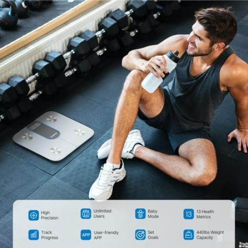 RENPHO Bluetooth Smart Body Fat Scale with App, High Precision, 13 Key Health Metrics, 440lbs, White