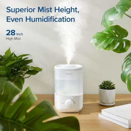 LEVOIT Bedroom Top Fill Humidifier, 2.5L Water Tank for Large Rooms, Easy to Fill and Clean, 28 dB Silent Cool Mist Air Humidifier for Home Baby Nursery and Plants