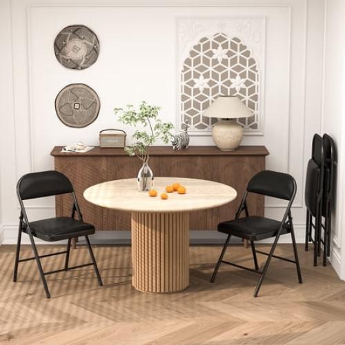 VENI 4-Pack Vinyl-Padded 30 Metal Folding Steel Chairs Adult Foldable Chair 3 Pack, Black