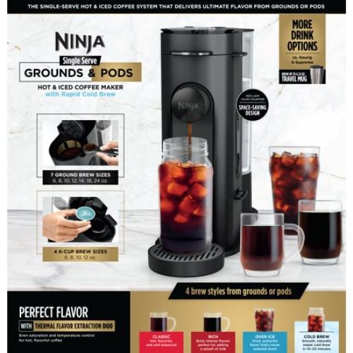Ninja Pods & Grounds Hot & Iced Single-Serve Coffee Maker, K-Cup Pod Compatible, Rapid Cold Brew, PB045, Black