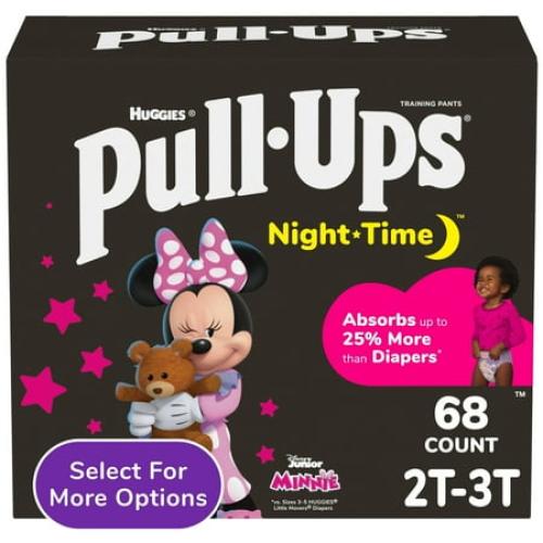 Pull-Ups Girls' Night-Time Training Pants, 2T-3T (16-34 lbs), 68 Ct (Select for More Options)