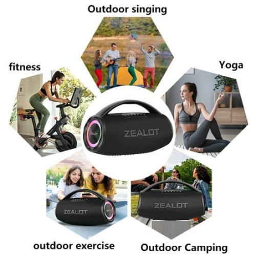 Black ZEALOT S97 80W high-power wireless speaker, with a built-in 16000mAh battery and RGB lighting, is compatible with memory card /USB/UAX/TWS stereo speakers and subwoofer hands-free calls