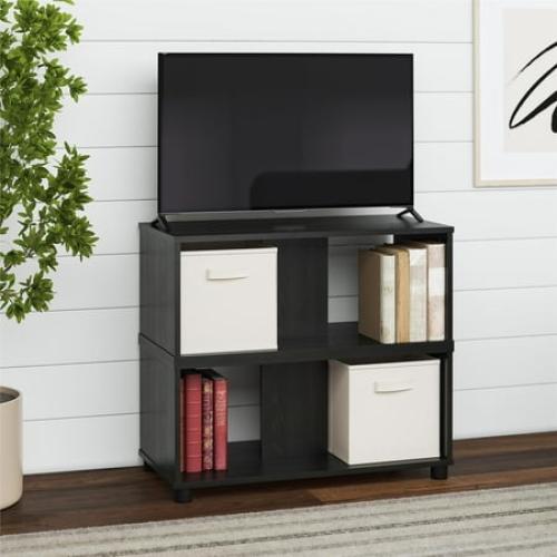 Mainstays Adjustable Side by Side or Stacking TV Stand for TVs up to 70 inches, Black Oak