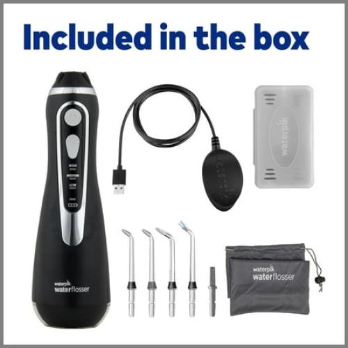 Black Waterpik Cordless Advanced Water Flosser For Teeth, Gums, Braces, Dental Care With Travel Bag and 4 Tips, ADA Accepted, Rechargeable, Portable, and Waterproof, Black WP-582