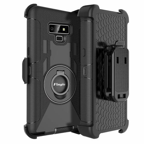 Fingic for Samsung Note 9Note 9 Case for Men4 in1 Protective Hybrid Cover Shockproof Rugged Phone Case Full Body Kickstand Swivel Belt Clip Holster Case for Samsung Galaxy Note 9 Black