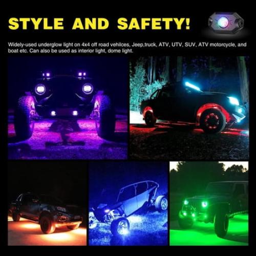 Nilight RGB Led Rock Lights Kit, 4 pods Underglow Multicolor Neon Light Pod with Bluetooth App Control Flashing Music Mode Wheel Well Light for Truck ATV UTV RZR SUV
