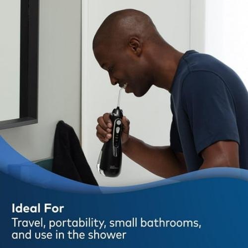 Black Waterpik Cordless Advanced Water Flosser For Teeth, Gums, Braces, Dental Care With Travel Bag and 4 Tips, ADA Accepted, Rechargeable, Portable, and Waterproof, Black WP-582
