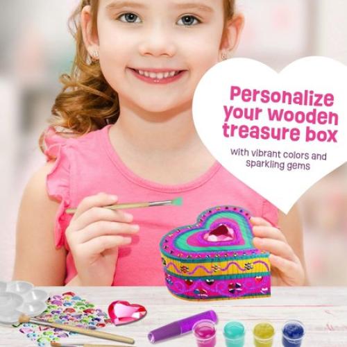 Paint Your Own Wooden Kids Heart Treasure Box Kit - Easter Basket Stuffers - Art Kits for Toddler Girl - Arts and Craft Gifts for Ages 4-6
