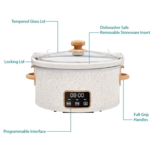 The Pioneer Woman 6 Qt Digital Slow Cooker with Locking Lid, Linen Speckle