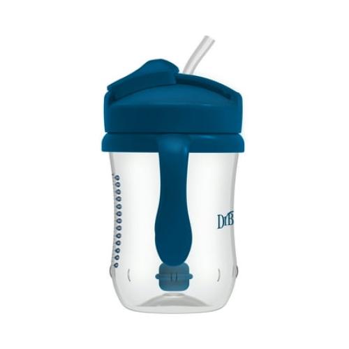 Dr. Brown's Milestones Baby's First Straw Cup, Training Cup with Weighted Straw, 9oz/270ml, Dark Blue, 6m