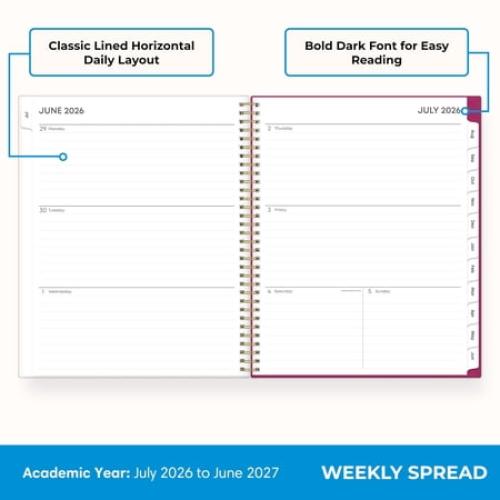 Blue Sky 2026-2027 Weekly and Monthly Academic Year Planner Calendar, July 2026 - June 2027, 8.5 x 11, Flexible Pocket Cover, Wirebound, Storage Pocket, Laminated Tabs, Mahalo