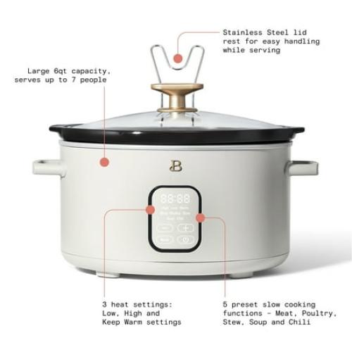 Beautiful 6 Qt Programmable Slow Cooker, White Icing by Drew Barrymore