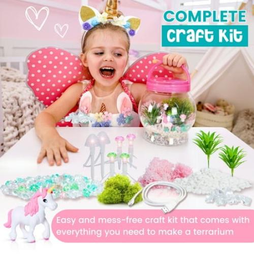 Amitie Lane DIY Itsy Unicorn Terrarium, LED Mushroom Lights, Arts & Craft, Girls Ages 6