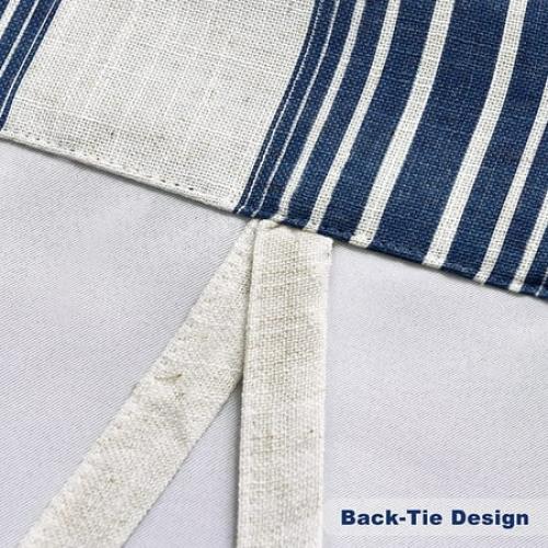 DriftAway Chris Vertical Striped Pattern Blackout Room Darkening Thermal Insulated Tie Up Adjustable Balloon Rod Pocket Curtain for Small Window, 45 x 63, Ivory Dark Blue