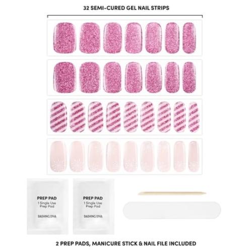 Dashing Diva GLAZE DESIGN, Semi-Cured Gel Nail Polish Stickers, A Rose Holiday, Includes 32 Strips