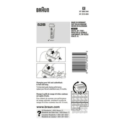 Braun Series 5 52B Electric Shaver Head Replacement Cassette, Silver