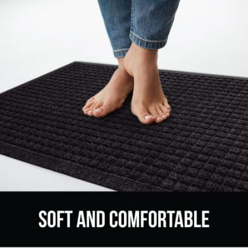GORILLA GRIP Moisture Guard Doormat, Indoor Outdoor Rubber Backed Weather Mat, 35x23, Black