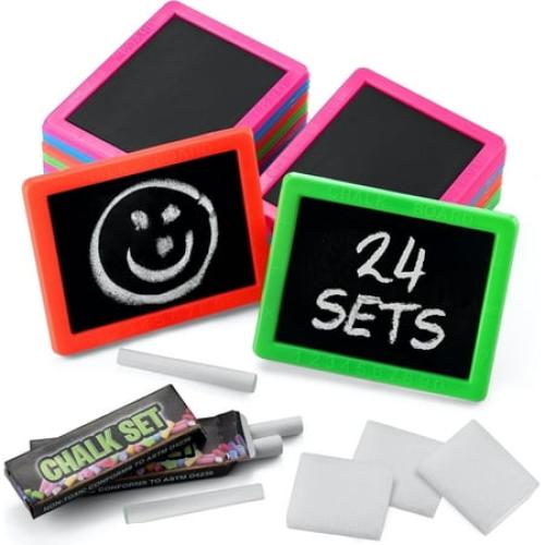 Mini Chalkboard For Kids - (Pack of 24) Goodie Bags Stuffers For Kids Mini kids chalkboard Each with 2 Chalk Sticks, and 1 Eraser for Boys and Girls Birthday Party Favors Birthday Goodie Bags