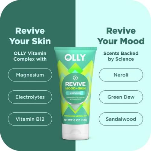 OLLY BRIGHTBody Scrub Exfoliates & Repairs Skin Barrier Neroli Dew, 6 oz