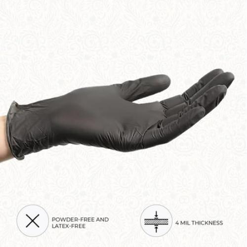 ForPro Disposable Nitrile Gloves, Chemical Resistant, Powder-Free, Latex-Free, Non-Sterile, Food Safe, 4 Mil, Black, Large, 100-Count