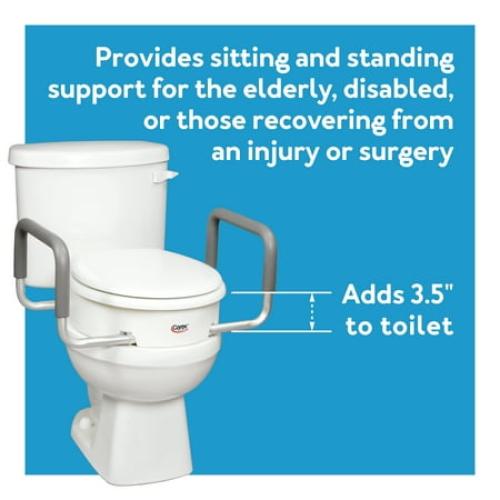 Carex 4.5 Raised Toilet Seat with Armrests, for Elongated and Round Toilets, Removable Handles, 300 lb Capacity
