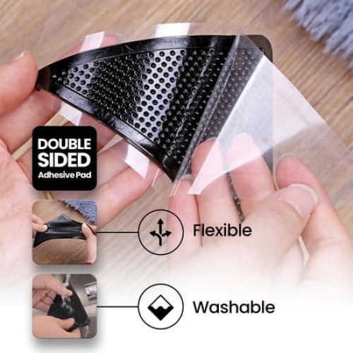 Muddy MatÂ® Heavy Duty Non-Slip Reusable Rug Corner Pads - Double-Sided Adhesive Pad for Corners and Sides on Hardwood Floors, Area Rugs - Keep Your Rug in Place (Pack of 4)