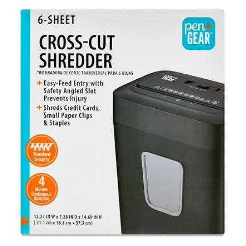 Pen Gear 6-Sheet Cross-Cut Paper/Credit Card Shredder with 3.7 Gallon Bin, Black, Home & Office Use