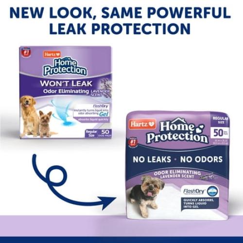Hartz Home Protection Lavender Scent Odor-Eliminating Dog Pads, Regular Size, 21 in x 21 in, 50ct