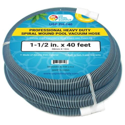 U.S. Pool Supply 1-1/2 x 40 Foot Professional Heavy Duty Spiral Wound Swimming Pool Vacuum Hose with Kink-Free Swivel Cuff, Flexible - Connect to Vacuum Heads, Skimmer, Filter Pump Inlet, Accessories