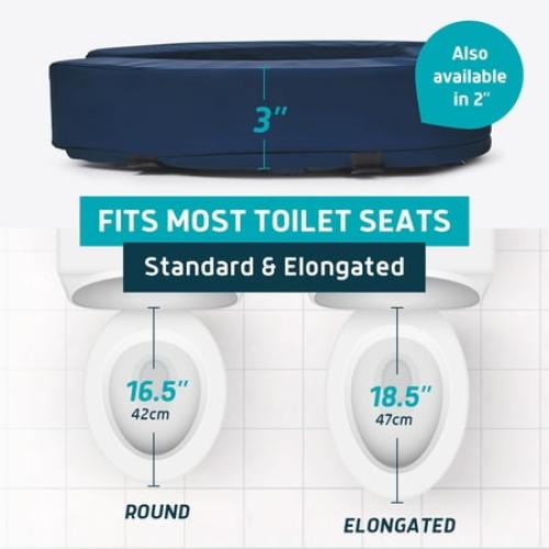 Lunderg Toilet Seat Riser for Seniors - Adds 3 inches. Universal Fit - Raised Toilet Seat Cushion with High-Density Foam for enhanced Comfort & Elevation. Easy to Clean. Post-Surgery Must have (Blue)