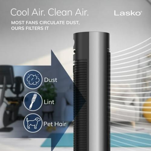 Lasko 40” WhisperForce DC Technology Tower Fan, 29 ft/s Airflow, Remote, Black, TDC401, New