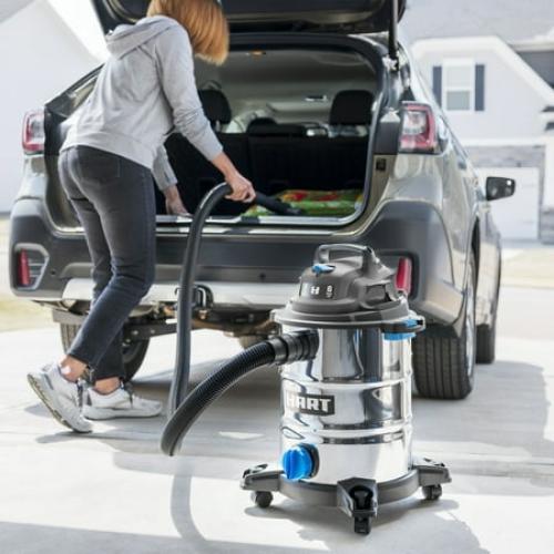 HART 8 Gallon Wet/Dry Vacuum, 6 Peak HP Motor, Stainless Steel Tank, Convertible to Blower, On-Board Storage, 17 ft Cleaning Reach