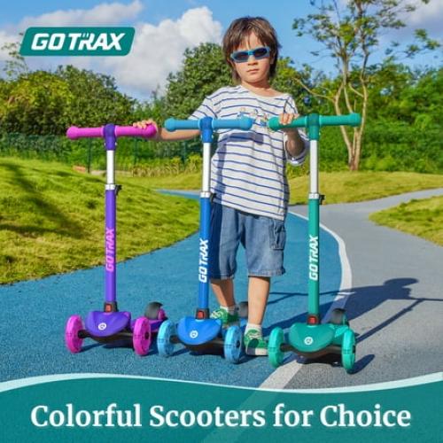 Color purple GOTRAX KS1 Kids Kick Scooter, Toddler Scooter 3 Wheel with LED Lighted, 3 Adjustable Handlebars, Suitable for Boys and Girls Ages 2~8 Children and Max Load 100 lbs, Purple