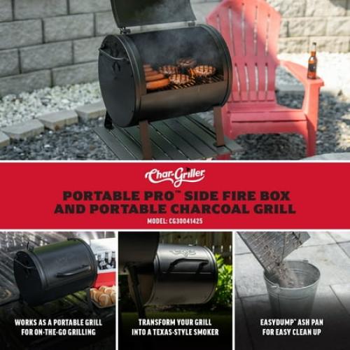 Char-Griller® Portable Pro™ Portable Charcoal Grill and Side Fire Box
