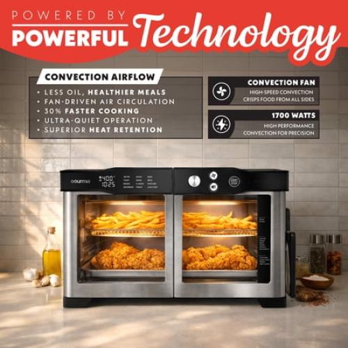 Gourmia French Door 6-Slice Digital Toaster Oven Air Fryer with Integrated Temperature Probe, 24L, Stainless Steel