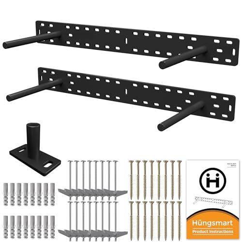 Hungsmart 2 x 22 inch Real XL Heavy Duty Floating Shelf Brackets Designed for Long Custom Shelves Hidden Floating Shelf Hardware Perfect for Heavy Load in Kitchen Garage Mantle (4 inch Rod) Black