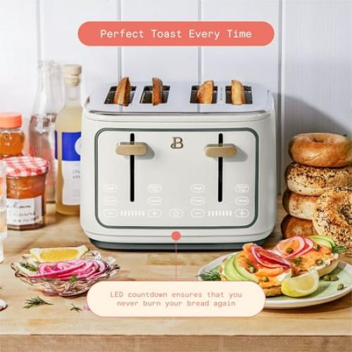 Beautiful 4-Slice Toaster with Touch-Activated Display, White Icing by Drew Barrymore